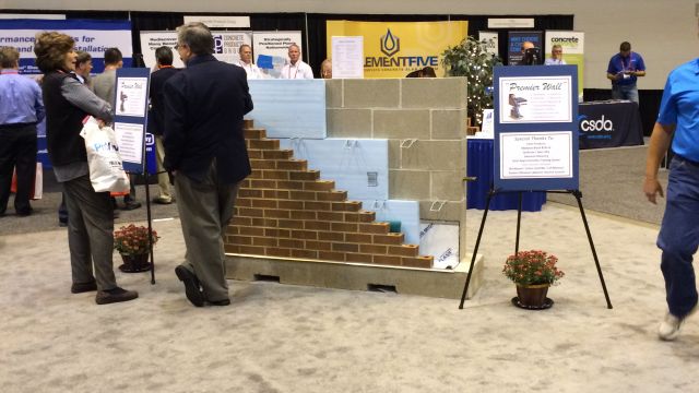 Shown is the Premier Wall, created by Irwin Products, Midwest Block & Brick, QUIKRETE/SPEC MIX, Swanson Masonry, Joint Apprenticeship Training Center, Bricklayers’ Union Local No. 1 of Missouri, and Eastern Missouri Laborers’ District Council.