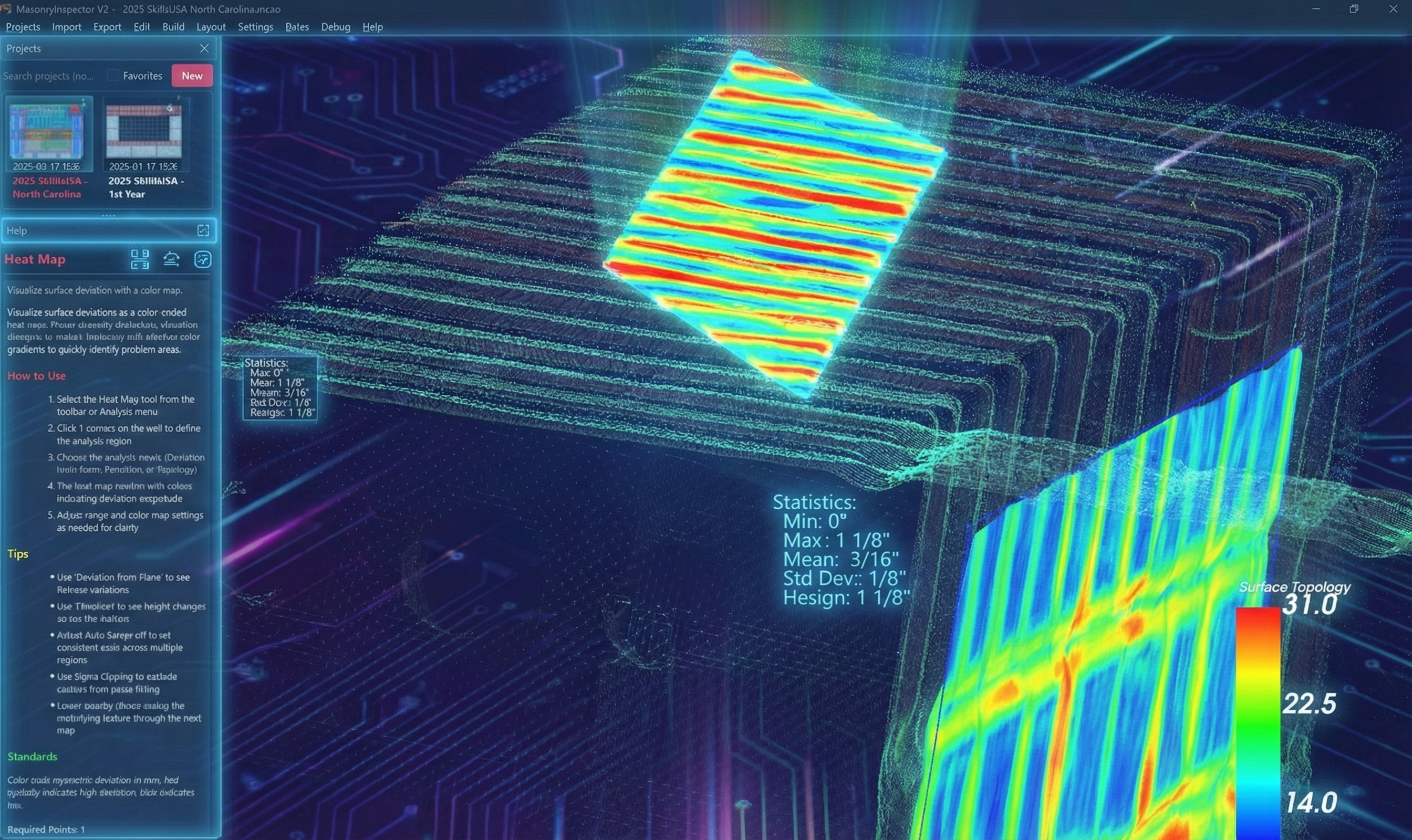 AI-powered mortar joint analysis showing void detection