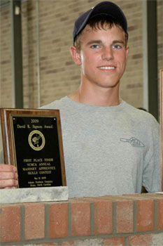 Rhett Hallman, winner of the 2009 North Carolina Masonry Contractors Association (NCMCA) Masonry Apprentice Skills Contest.