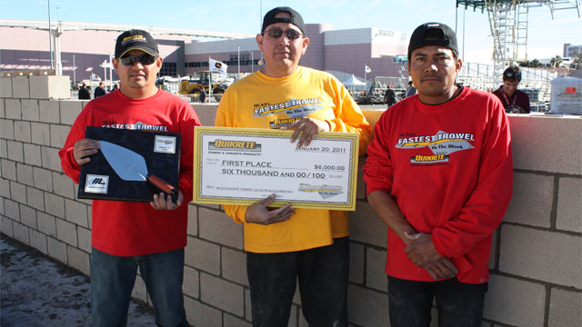 Kris Chee, 2011 Fastest Trowel on the Block winner, with his tenders, Enrique Esparza and Gilberto Palacio.