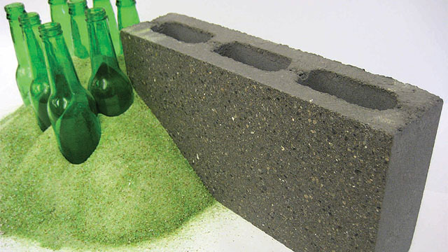 Oldcastle Green Block is produced with 20% post consumer recycled glass aggregate, the equivalent of eight glass bottles.
