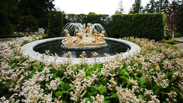 A fountain sculpture was carved out of one piece of natural stone.