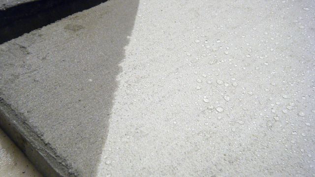 Penetrating silane-siloxane sealers, when properly balanced, allow water to bead on top of the substrate.